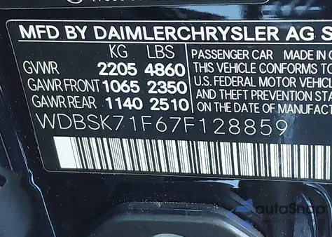 2007 Mercedes-Benz Sl 550 from USA, damaged, VIN WDBSK71F67F128859